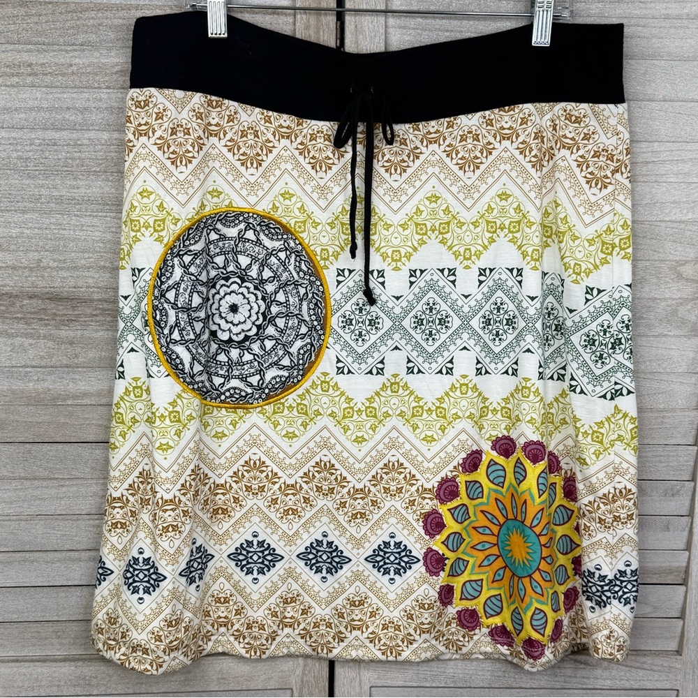 MEXACALI BLUES Vintage 90's/Y2K Mandala Print Pull On Midi Skirt-XL